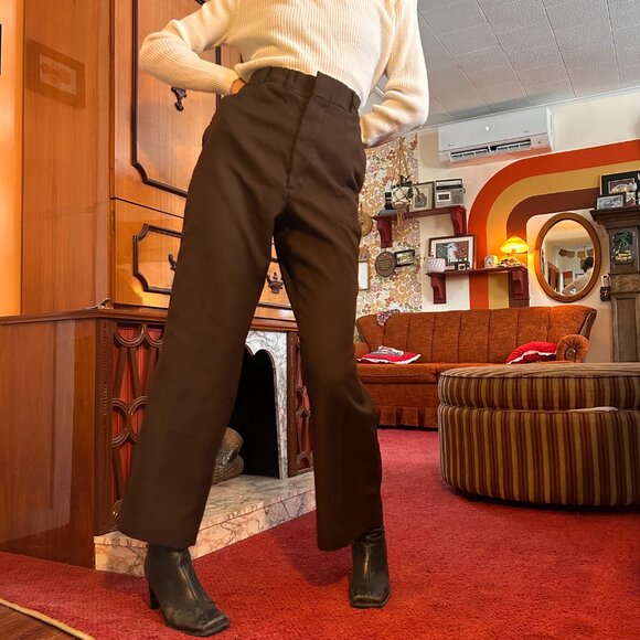 1970s brown pleated talon zip wide / straight leg pants! - Picture 7 of 12